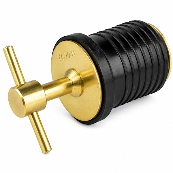 Brass Twist-Tight Boat Drain Plug with Rubber Seal 1-1/4"