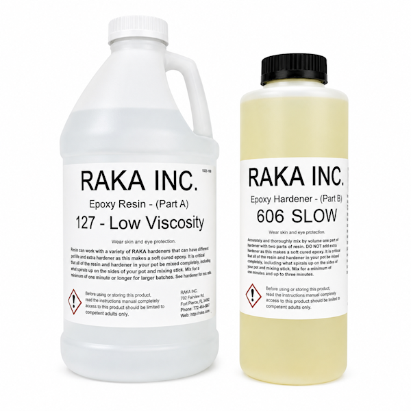RAKA 127 Laminating Epoxy Resin 3 Quart Kit with 606 Slow Cure Hardener
