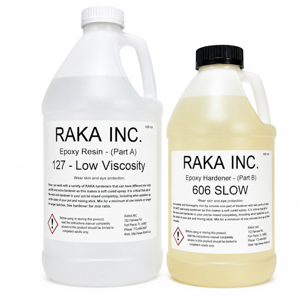 RAKA 127 Laminating Epoxy Resin 6 Quart Kit with 606 Slow Cure Hardener