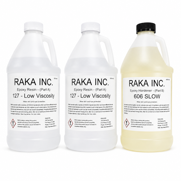 RAKA 127 Laminating Epoxy Resin 3 Gallon Kit with 606 Slow Cure Hardener