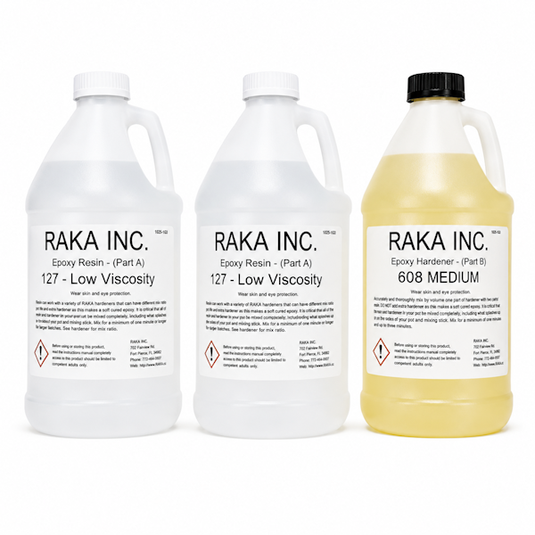 RAKA 127 Laminating Epoxy Resin 3 Gallon Kit with 608 Med Cure Hardener