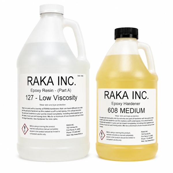 RAKA 127 Laminating Epoxy Resin 6 Quart Kit with 608 Med Cure Hardener