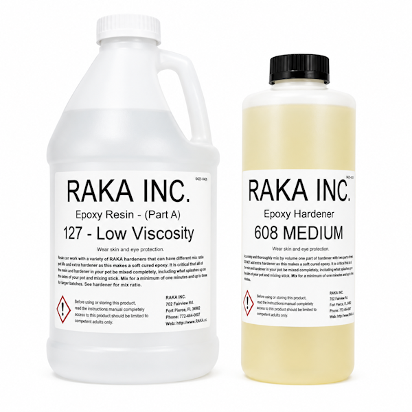 RAKA 127 Laminating Epoxy Resin 3 Quart Kit with 608 Med Cure Hardener
