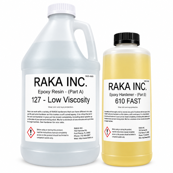 RAKA 127 Laminating Epoxy Resin 3 Quart Kit with 610 Fast Cure Hardener
