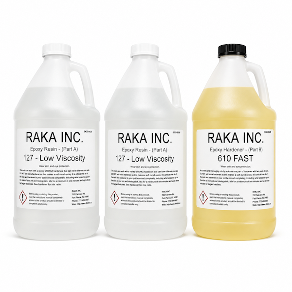 RAKA 127 Laminating Epoxy Resin 3 Gallon Kit with 610 Fast Cure Hardener