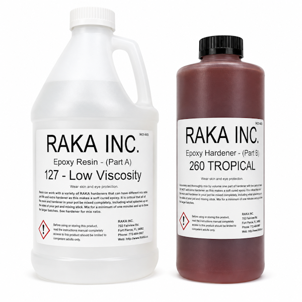 RAKA 127 Laminating Epoxy Resin 3 Quart Kit with 260 Tropical Hardener