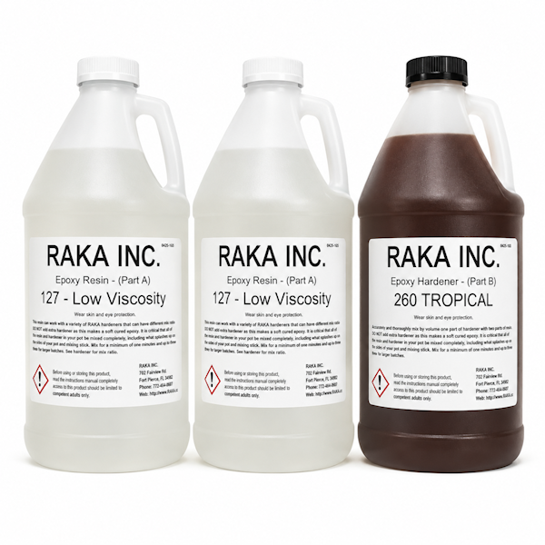 RAKA 127 Laminating Epoxy Resin 3 Gallon Kit with 260 Tropical Hardener